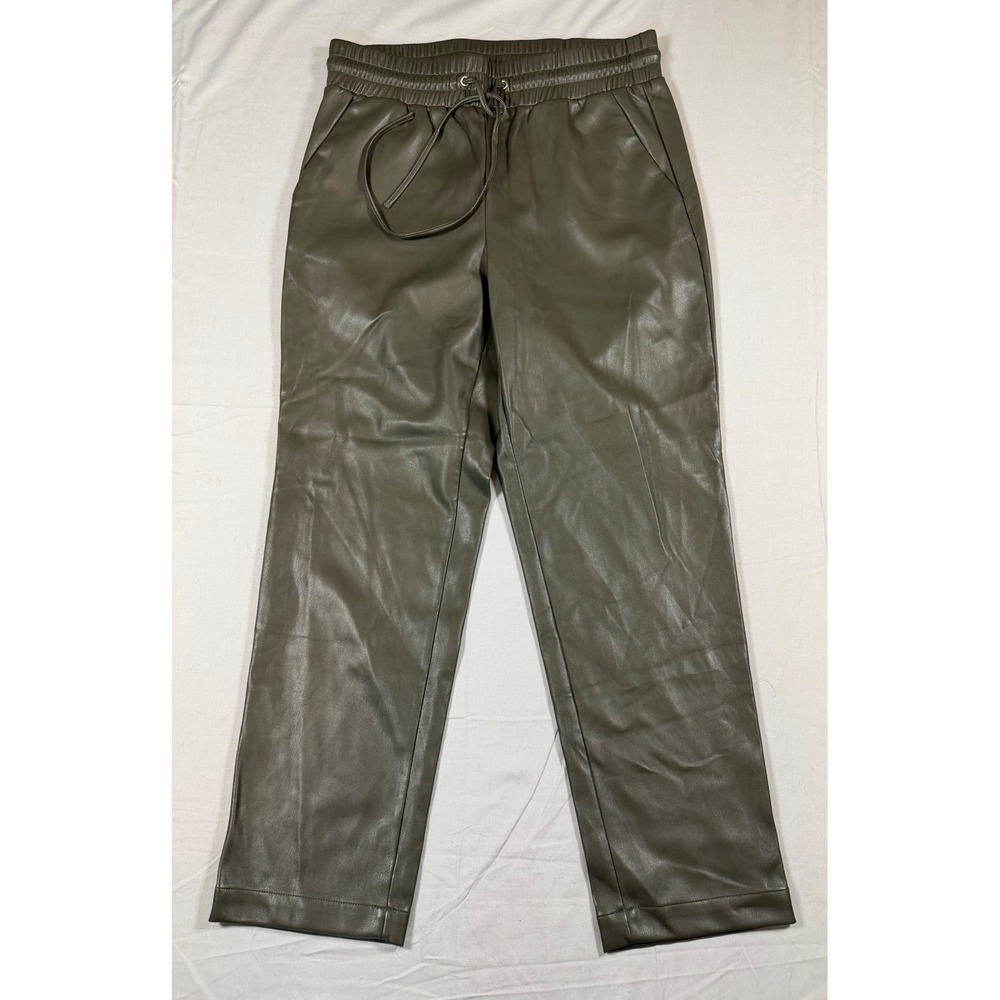 Loft Faux Leather Pull On Pants Olive Green Size M Straight Leg 569357 FA22